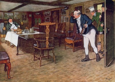 Mr Pickwick finds Mr Tupman having lunch at the Leather Bottle, Cobham, 1910 by Cecil Charles Windsor Aldin